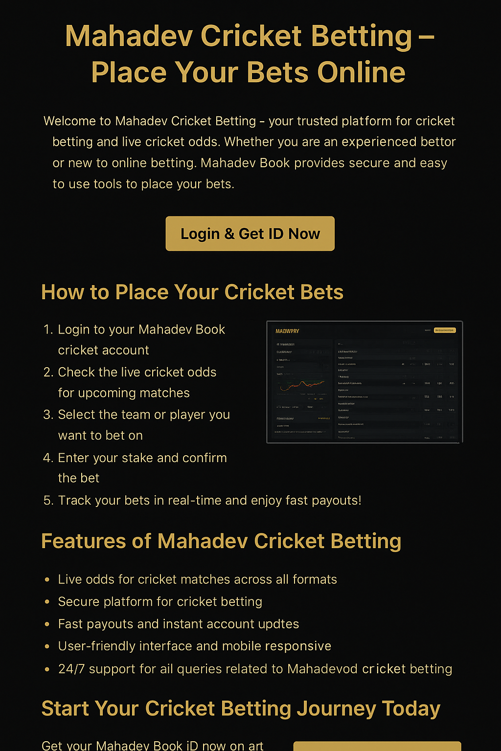 Mahadev Cricket Betting Interface