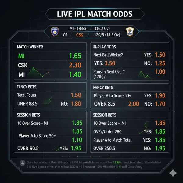 Live cricket odds market for IPL and T20 matches on Mahadev Book
