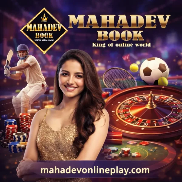 MahadevBook cricket and casino security image showing cricket football tennis and casino table with logo and mahadevonlineplay.com