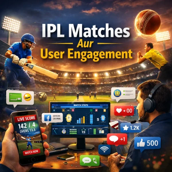 IPL matches and user engagement showing live cricket action with digital interaction and fan activity