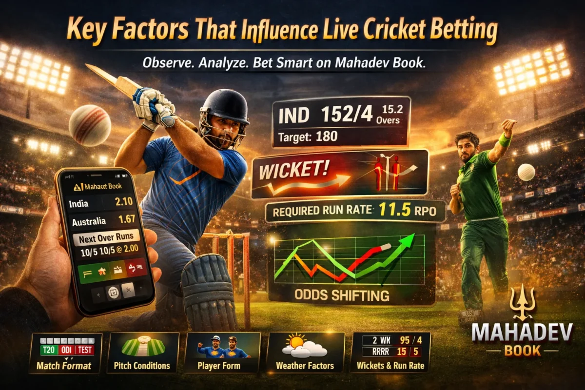 Introduction to Live Cricket Betting 2026 with real-time odds and Mahadev Book interface showing live match updates.