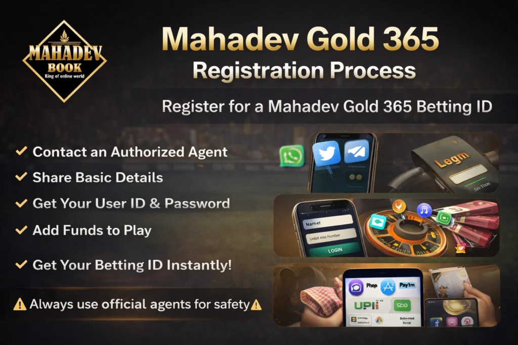 Mahadev Gold 365 registration process with official logo and betting ID steps
