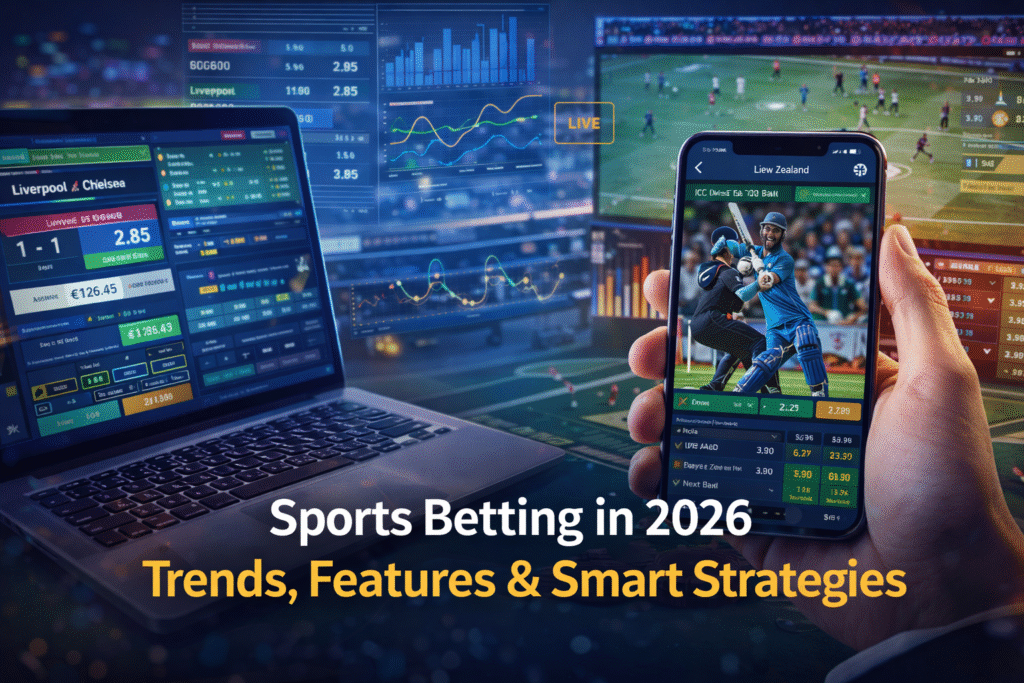 Sports betting in 2026 showing live cricket and football betting app interface