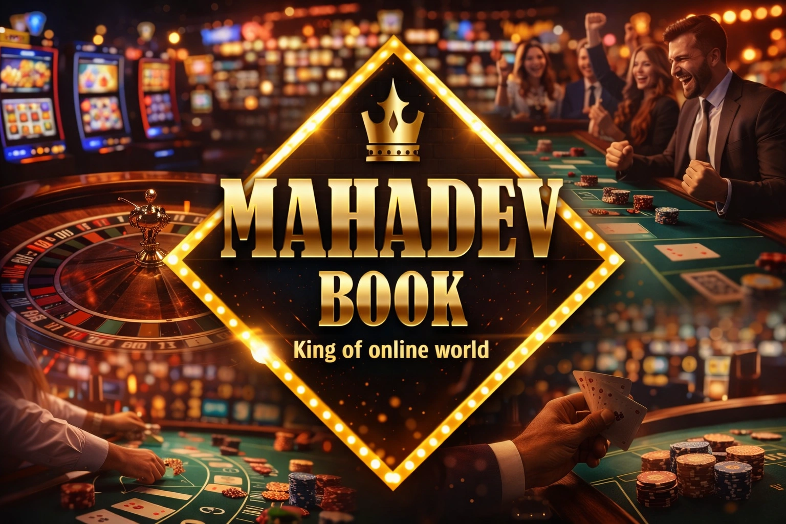 Mahadev Book casino betting platform logo with online casino games background
