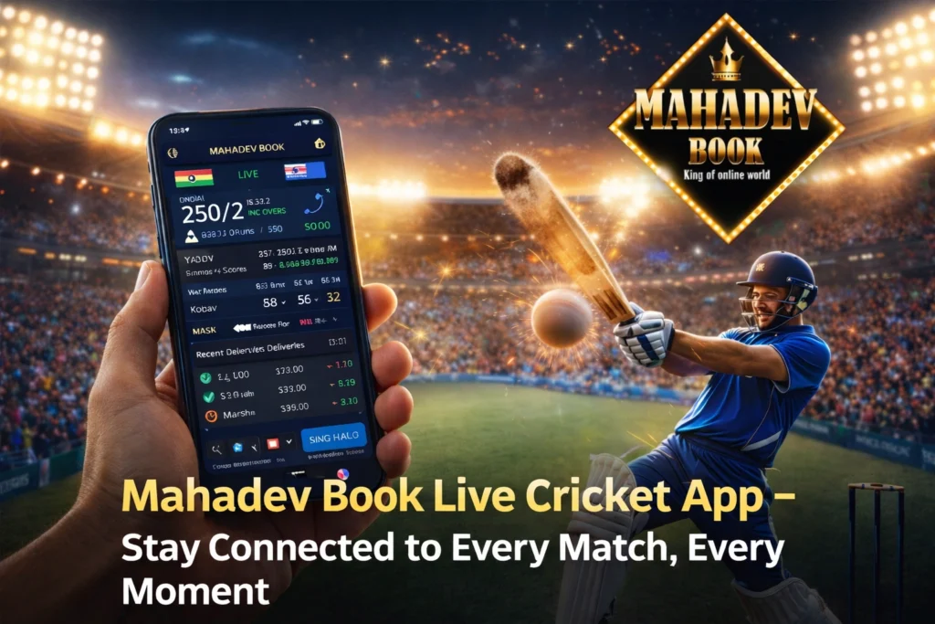 Mahadev Book Live Cricket App showing live cricket scores and match updates on mobile