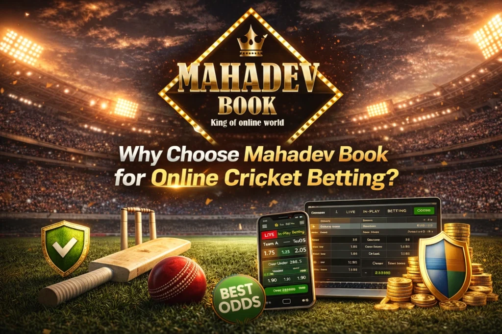 Online cricket betting platform Mahadev Book with live odds and cricket match interface