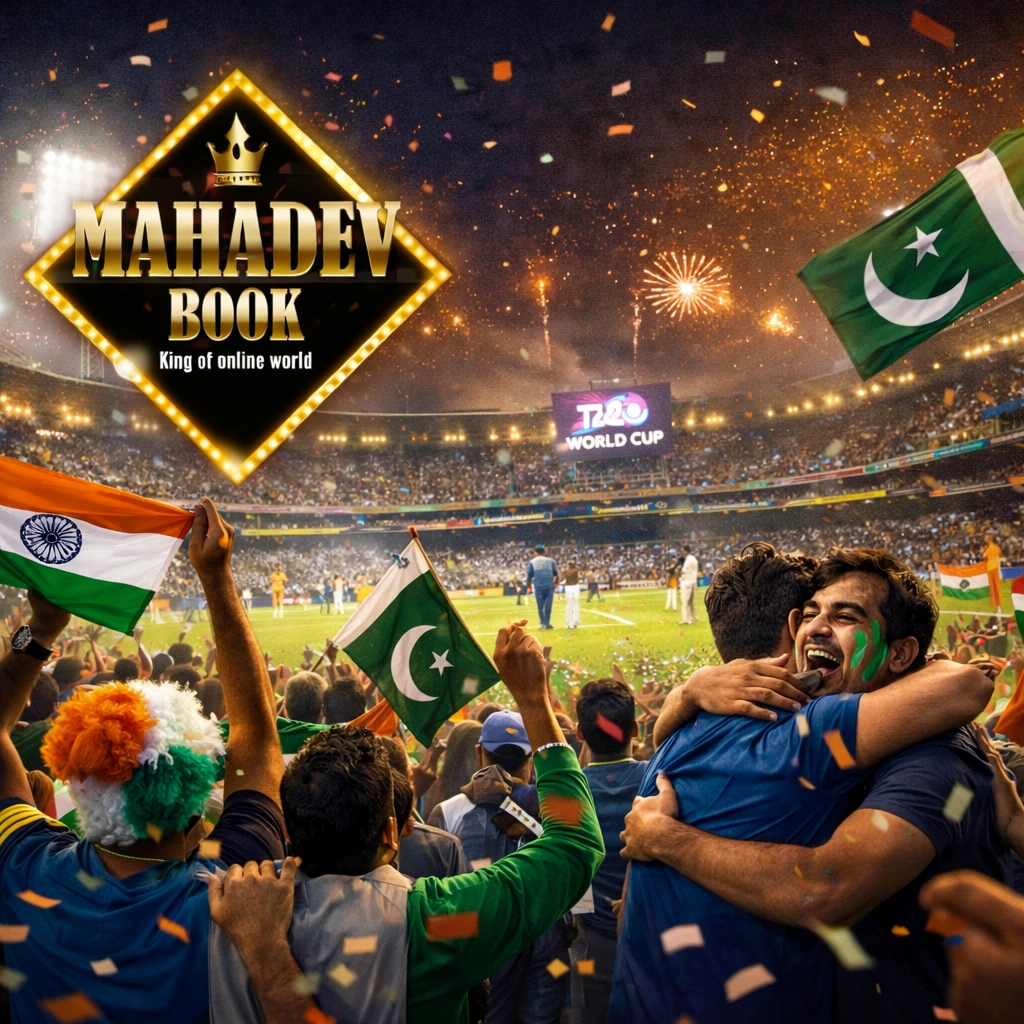 "Cricket fans cheering in stadium during T20 World Cup match"