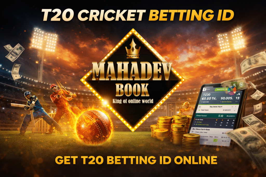 T20 Cricket Betting ID with Mahadev Book platform logo for online cricket betting and live match betting access